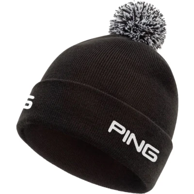 Afbeelding van Ping Pom Beanie Zwart Dubbele logo print One Size