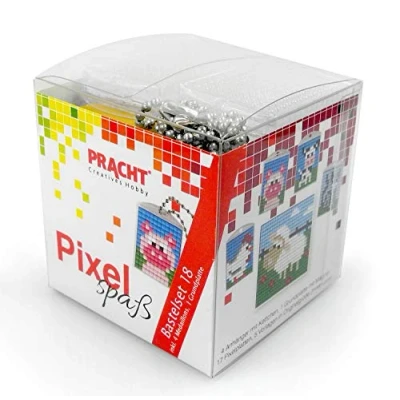 Afbeelding van Pracht Creatives Hobby Pixel P90039 63501 Knutselset 18 voor kinderen, insteeksysteem met steentjes van bioplastic het ontwerpen 4 sleutelhangers (medaillons), zonder strijken en lijmen