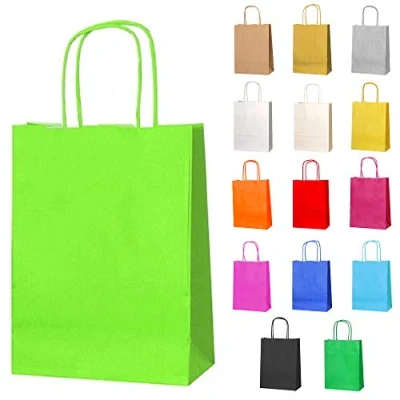 Afbeelding van Thepaperbagstore 10 Kleine Papieren Zakjes Voor Feestjes, Zoetwaren En Geschenken Met Gedraaide Handvatten Lichtgroen 180x220x80mm