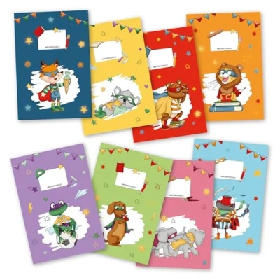 Afbeelding van Papierdrachen 8 hoogwaardige notitieboekomslagen van papier voor kinderen, A4, motief superheldendieren, ideaal school, 250 g/m², set nr. 15
