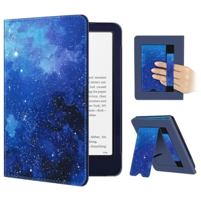 Afbeelding van FINTIE Hoesje voor 7 inch Kindle Paperwhite 2024 (12e generatie) en Colorsoft Signature Edition (1e generatie), beschermhoes met standaard, kaartenvak polsband, sterrenhemel