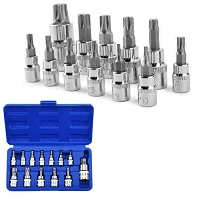 Afbeelding van Noosverl 13 stuks Torx Bit Socket Set T8 T70 S2 Staal Dopsleutel Zeskant Schroefgereedschap Schroevendraaier Bitset, mannelijk T10 T15 T20 T25 T27 T30 T40 T45 T50 T55 T60