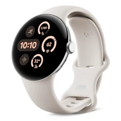 Afbeelding van Google Pixel Watch 3 (41 mm) Android smartwatch met hartslagmeting, geavanceerd hardlopen vanaf Fitbit, fitness inzichten, 24 uurs batterij gepolijste zilveren aluminium behuizing porseleinen