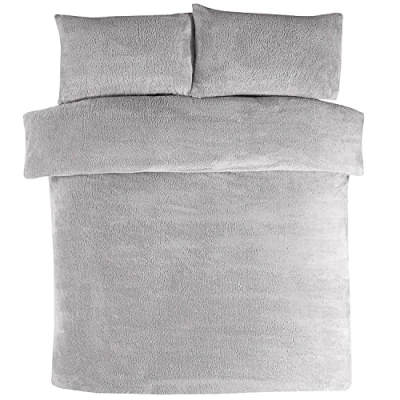 Afbeelding van Sleepdown Teddy fleece beddengoedset voor tweepersoonsbed, grijs