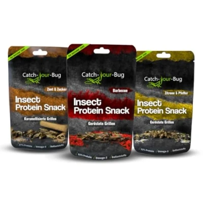 Afbeelding van 3 pack of edible insect snacks Seasoned crickets to eat from Catch Your Bug, 15 g each