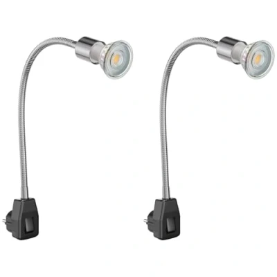 Afbeelding van ledscom.de 2 st. fittinglamp LESCH leeslamp zwanenhals, chroom/zwart, incl. GU10 LED (warm wit, 7,6W, 1103lm elk, 33)