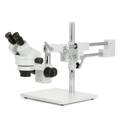 Afbeelding van AmScope SM 4B Professionelles Fernglas, Stereo Zoom Mikroskop, WH10x Okulare, 7 45x Vergrößerung, 0,7 4,5 x Zoomobjektiv, Doppelarm Galgenstativ