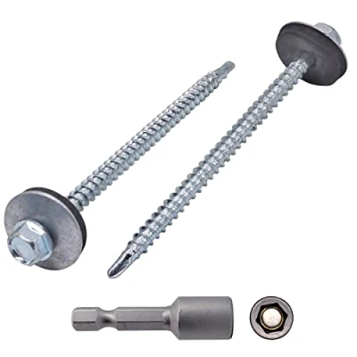 Afbeelding van Marcopol (Pack van 80 stuks) DIN 7504 K verzinkt staal 4,8 x mm zelfborende schroeven met EPDM ringen, zeskantspoelkop, plaatmetalen schroef, zelftappend (80, mm), zilver
