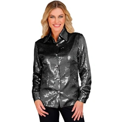 Afbeelding van Widmann Jaren 80 &amp; 90 Kostuum Pailletten Blouse Zwart Showgirl Vrouw Small / Medium Carnavalskleding Verkleedkleding