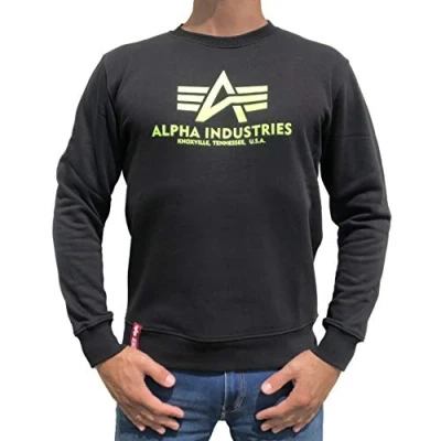 Afbeelding van Alpha Industries Basis Neon Print Sweatshirt voor Mannen Black/Neon Yellow