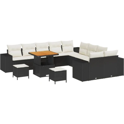 Afbeelding van vidaXL 13 delige tuinset met kussens zwart poly rattan en acacia