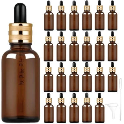 Afbeelding van StarryTiger Pipetflessen, 30 ml bruine glazen fles met pipet, flesje pipet voor essentiële oliën, parfumoliën, vloeibare kleurstoffen, 24 stuks