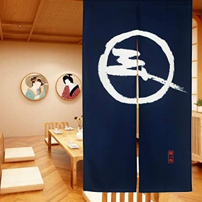 Afbeelding van LIGICKY Japanse gordijnen Noren lange gordijnen, deurgordijn, wandtapijt voor huishoudtextiel, ruimteverdeler, blauw, 85 x 150 cm (Zen)