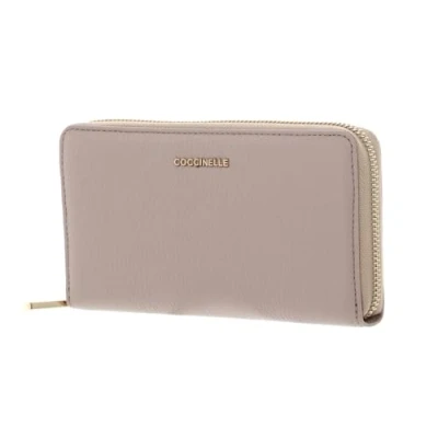 Afbeelding van COCCINELLE Leren Portemonnee Metallic Soft Wallet Grained Leather Rosette Beige