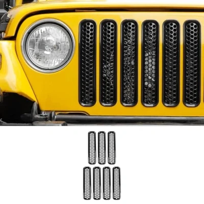 Afbeelding van CKPEOR Black Mesh Front Grill Inserts Kit voor 1997 2006 Jeep Wrangler TJ &amp; Onbeperkt, 7 STUKS