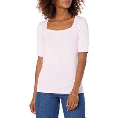 Afbeelding van Amazon Essentials Women&#039;s T shirt met halve mouwen, vierkante hals en slanke pasvorm, Lichtroze, XL