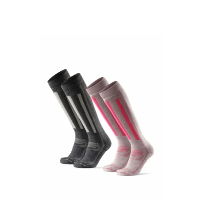 Afbeelding van DANISH ENDURANCE Merino Ski Prestaties Sokken voor Mannen en Vrouwen, 2 Pak, Merinowol Wintersport, Lange Thermische Gedempte Vulling Meerkleurig (1xDonkergrijs/Lichtgrijs, 1xLichtgrijs/Roze) 43 47