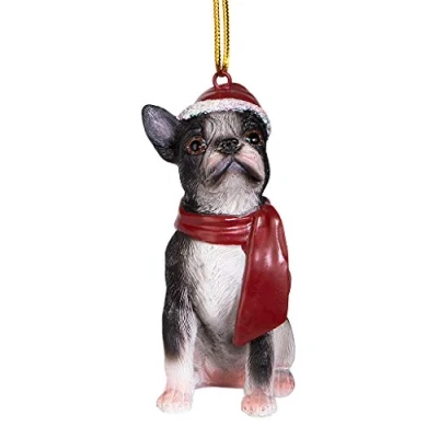 Afbeelding van Design Toscano Boston Terrier Vakantie Hond Kerstboom Ornament Kerstdecoratie, 8 cm, Polyresin, Full Color