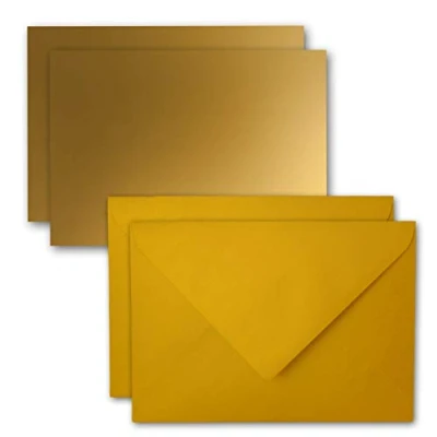 Afbeelding van 25x kaart met envelop set enkele kaarten DIN A7 10,5 x 7,3 cm goud enveloppen C7 nat lijmen ideale cadeauhangers