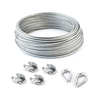 Afbeelding van SET staaldraad gegalvaniseerd 5mm streng: 6x7 + 4 clips 2 vingerhoeden vele maten beschikbaar #05 25m