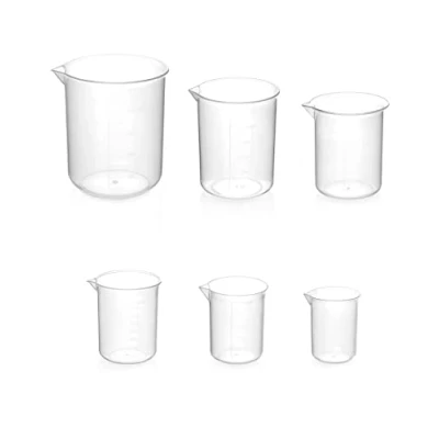 Afbeelding van QWORK® maatbeker set, 6 stuks transparante plastic maatbekers 50ml 100ml 150ml 200ml 250ml 500ml voor laboratorium keuken