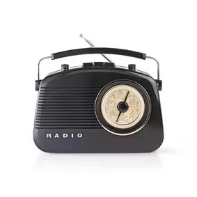 Afbeelding van Draagbare retro AM/FM radio Nedis (Batterijen, Zwart)