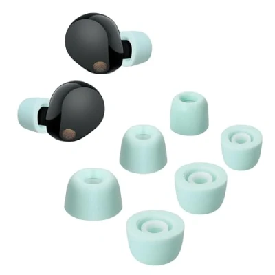 Afbeelding van kwmobile 6x cover voor oordopjes Compatibel met Sony WF 1000XM5 Van memory foam in lichtblauw Maat S, M en L