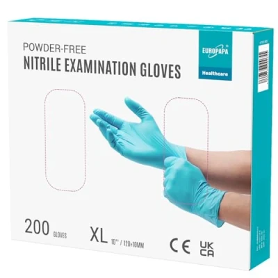 Afbeelding van EUROPAPA® 200 x wegwerphandschoenen, nitrilhandschoenen, poedervrij, onderzoekshandschoenen, EN455 EN374, latexvrij, verkrijgbaar in de maten S, M, L en XL (XL, Lichtblauw)