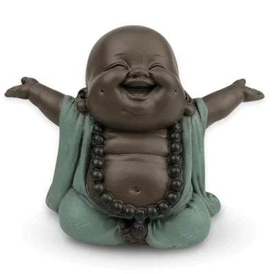 Afbeelding van Boudha Rieur Welkom Geluksbeeldje Zen en Feng Shui decoratie om een ontspannende spirituele sfeer te creëren Cadeau idee Breedte: 6 cm Kleur: Groen Bruin Zen&#039;Light