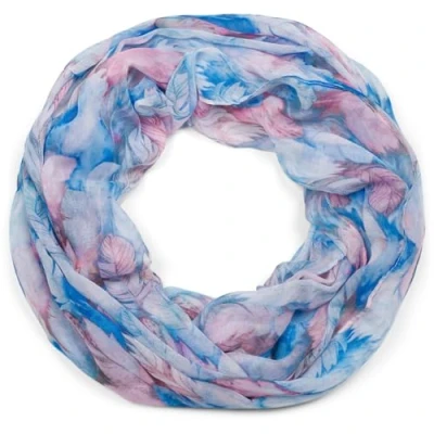 Afbeelding van styleBREAKER Dames loopsjaal met kleurrijk veer patroon, lichte zomerse boho colsjaal meerkleurig 01016239, blauw roze, Eén Maat