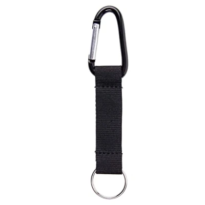 Afbeelding van sleutelkoord Kort koord karabijnhaak en sleutelring Sleutelhanger zwart met metalen Lanyard