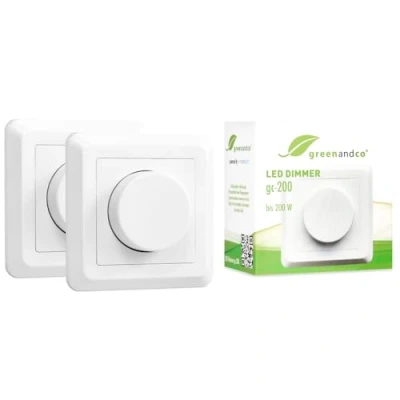 Afbeelding van 2x greenandco® gc 200 inbouw LED en halogeendimmer 1 Watt, ook geschikt voor conventionele lampen wisselschakeling, wit