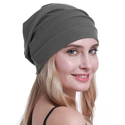 Afbeelding van Osvyo katoenen chemo mutsen, zachte petten, hoofdbedekking voor vrouwen bij haarverlies, verpakt in gesealde verpakking, Donkergrijs, One size