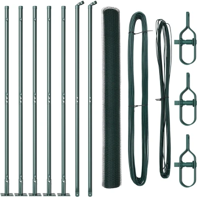 Afbeelding van vidaXL Hexagon Omheining Groen 1,4x10 m Staal, Fence Posts met Basisplaten 7 stuks Ø32mm 78,5cm Gegalvaniseerd staal