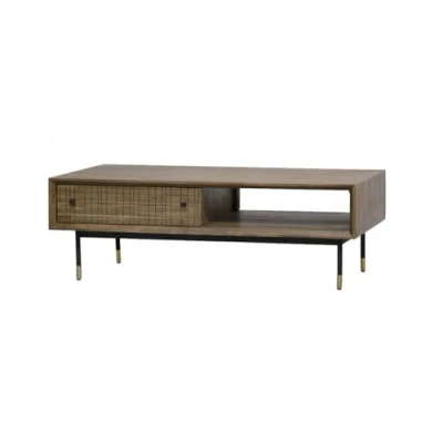 Afbeelding van Salontafel Acacia Massief Hout Stijlvol Grijs, Zwart &amp; Goud Design 120x60x40cm Maze