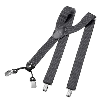Afbeelding van DonDon brede bretels 3,5 cm 4 Y vormige leren clips elastisch en in lengte verstelbaar Rhomb grijs