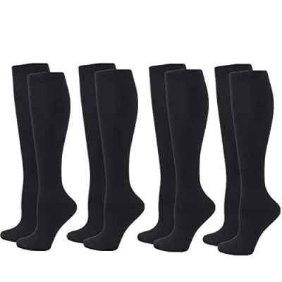Afbeelding van compressiekousen voor dames en heren, 2/3/4/6 paar, 20 25 mmHg kniekousen, sport, atletisch, oedeem, diabetes, spataderen, reizen, zwangerschap, verpleging, 4 paar zwart, L/XL
