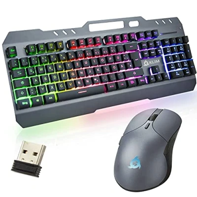 Afbeelding van KLIM Unity Draadloos toetsenbord en muis set DE lay out NIEUW 2023 duurzaam, ergonomisch, semi mechanisch draadloze voor laptop PC Mac PS4 Xbox One duurzame ingebouwde