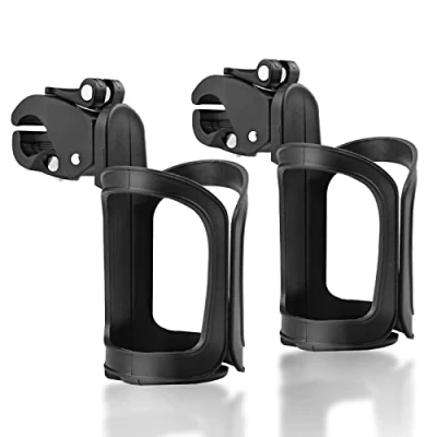 Afbeelding van Gvolatee Flessenhouders, 2 stuks, 360 graden draaibaar, verstelbaar, voor kinderwagen, licht, drinkfles, geen schroeven nodig, fiets, mountainbikes, racefiets, rolstoel (zwart)