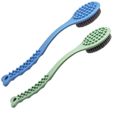 Afbeelding van Handheld Douche Borstel Lange Handvat Bad Zachte &amp; Comfortabele Droge Huid Body Massage Terug Exfoliatie Borstels 14 inch (Blauw en Groen)