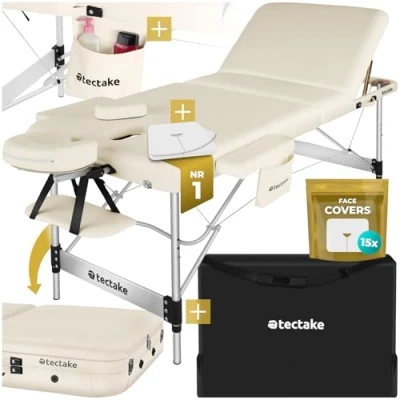 Afbeelding van tectake® 3 Zones Massagetafel met 5 cm Dikke Vulling en Aluminium Frame 78 Beige