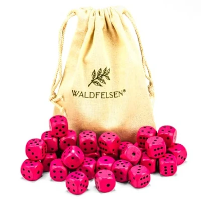 Afbeelding van Waldfelsen 6, 12, 20, 30 of 50 hoogwaardige houten kubussen van echt beukenhout, 16 mm standaard dobbelstenen met stoffen zak, kubusset (roze, stuks)