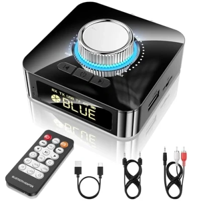 Afbeelding van GlasFlength bluetooth adapter, stereo installatie, 5,4 ontvanger met aux 3,5 mm RCA kabel, lage latency, bereik van 49 ft hifi, audio voor