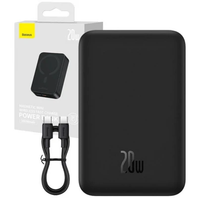 Afbeelding van Baseus 20.000 mAh Powerbank Zwart Compact Met MagSafe &amp; Fast Charge 20W USB C Geschikt voor Apple iPhone en andere smartphones