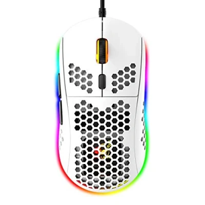 Afbeelding van Lichte RGB gamingmuis, 6 programmeerbare toetsen, achtergrondverlichtingsmodi en 6400 dpi instelbaar, USB bekabeld, plug &amp; play, compatibel met Windows, Mac, laptop, PS4, XBox, Wit