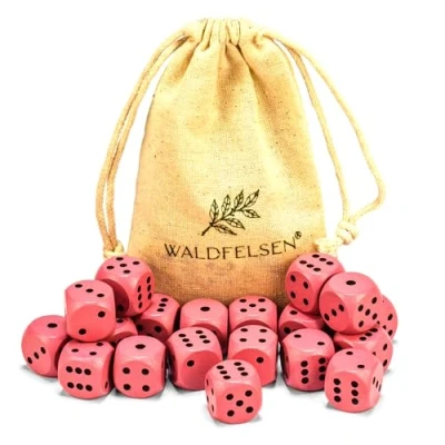 Afbeelding van Waldfelsen 6, 12, 20, 30 of 50 hoogwaardige houten kubussen van echt beukenhout, standaard 16 mm met stoffen zak, kubusset (roos, 20 stuks)