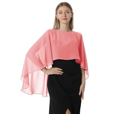 Afbeelding van Hotshawl Capelets voor vrouwen, chiffon cape, sjaals en wraps avondjurk, bruiloft, cover up, Koraal, Eén Maat