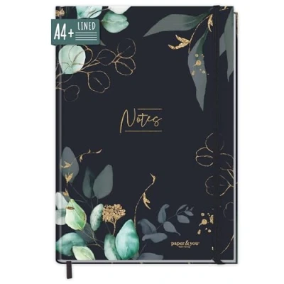 Afbeelding van paper&amp;you® notitieboek gelinieerd A4+ met elastiek [moonlight blossom] 156 pagina&#039;s, 78 vellen notitieboek, bullet journal, schetsboek, dagboek duurzaam &amp; klimaatneutraal