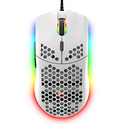 Afbeelding van ZIYOULANG bedrade gamingmuis, 69G honingraatschaal lichtgewicht muis met 6400 DPI, programmeerbare USB gamingmuizen 6 knoppen, voor pc gamers en Xbox PS4 gebruikers wit
