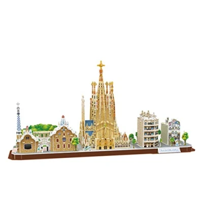 Afbeelding van World Brands City Line Barcelona puzzel voor volwassenen en kinderen, modelbouw, 3D puzzel, grappige geschenken, cultuur, reizen, thuis, meerkleurig (CubicFun MC256H)